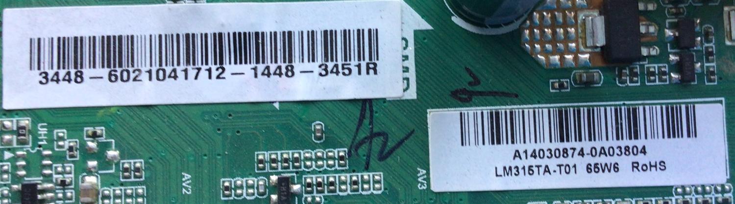 MAIN FUENTE PARA TV PROSCAN / NUMERO DE PARTE A14030874 / TP.MS3393.P81 / 3448-6021041712-1448-3451R / 8140300613 / 6021041712 / DISPLAY LC320TU2A 01 / MODELO PLDED3231A-RK	 - Imagen 3